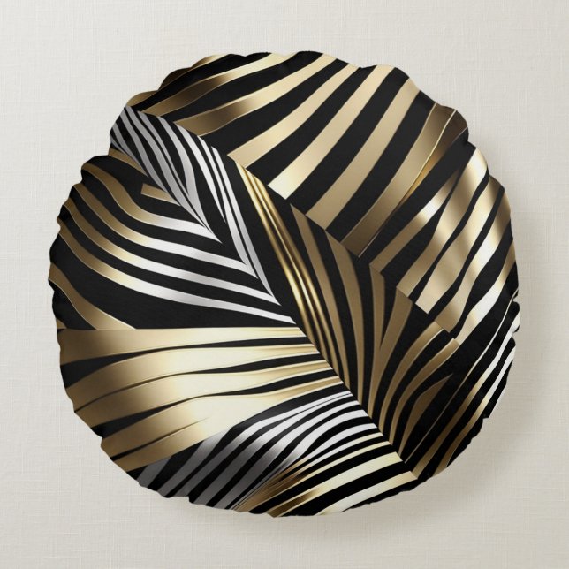 Bold zebra stripes in metallics round pillow (Front)