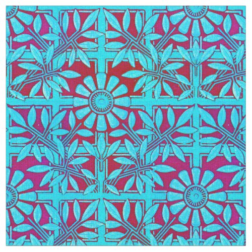 Bold Zinnia in Blue and Red Fabric