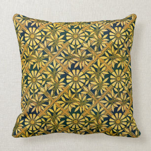 Bold Zinnia on a trellis in gold and green Throw Pillow