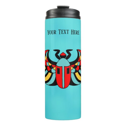 Boldly Colored Abstract Scarab Beetle on Aqua Blue Thermal Tumbler