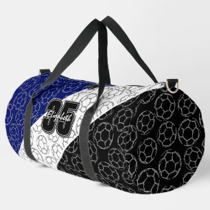 boldly styled soccer balls line art blue black duffle bag