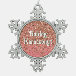 Boldog Karácsonyt Merry Christmas in Hungarian S Snowflake Pewter Christmas Ornament