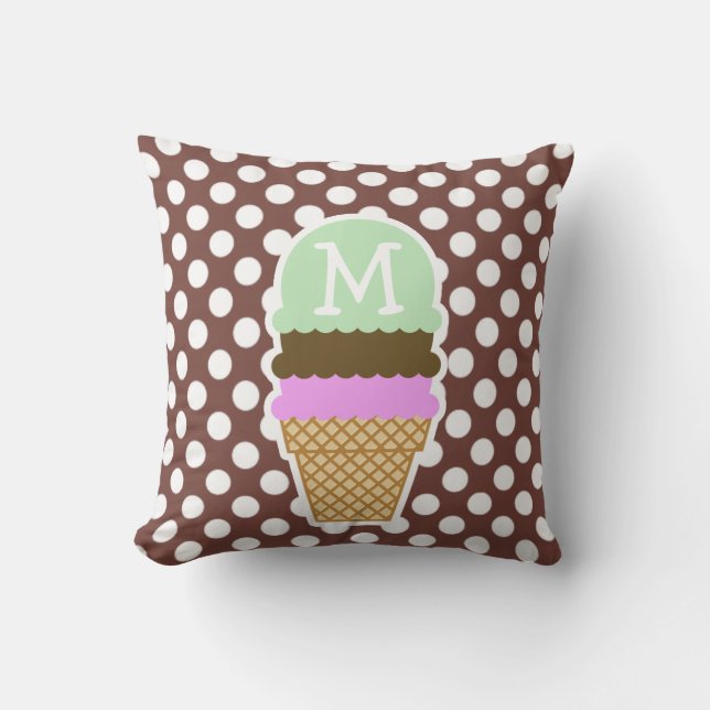 Bole Brown Polka Dots; Ice Cream Throw Pillow (Front)