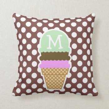 Bole Brown Polka Dots; Ice Cream Throw Pillow by Birthday_Party_House at Zazzle
