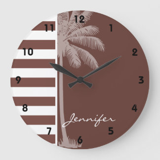 Bole Brown Stripes; Striped; Retro Palm Large Clock