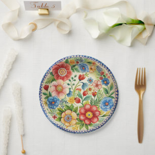 Boleslawiec Polish Pottery Floral Paper Plate Set