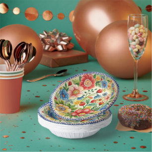 Boleslawiec Polish Pottery Floral Paper Plate Set Bowls