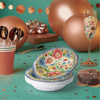 Boleslawiec Polish Pottery Floral Paper Plate Set Bowls