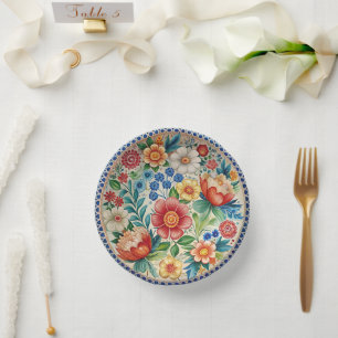 Boleslawiec Polish Pottery Floral Paper Plate Set Bowls