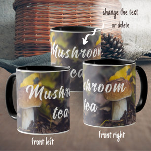 Bolete mushroom with yellow leaves mug