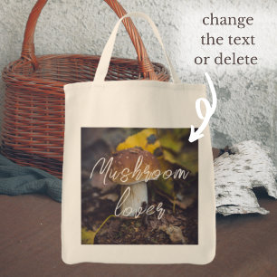 Bolete mushroom with yellow leaves tote bag