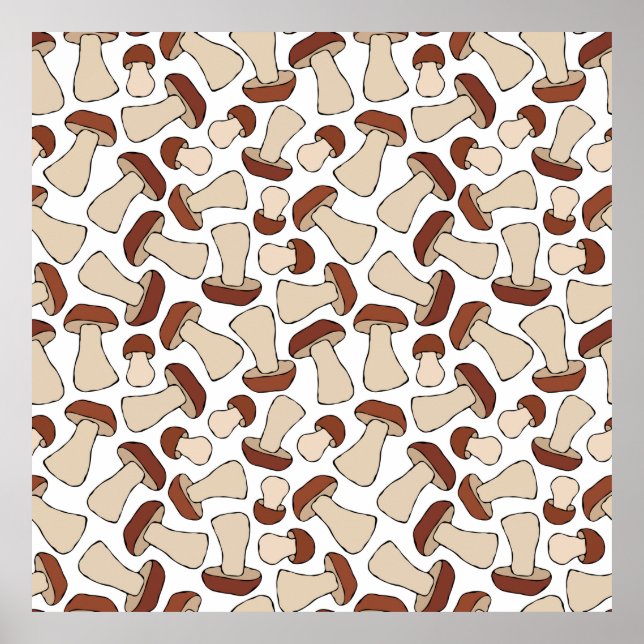 Boletus or Porcini Mushroom Seamless Endless Patte Poster (Front)
