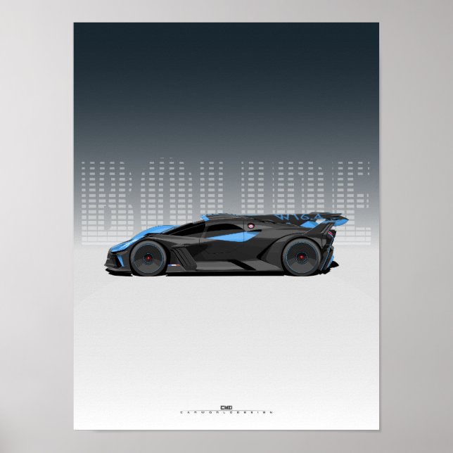 Bolide Hypercar – Futuristic Black and Blue car Poster (Front)