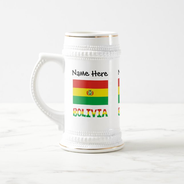 Bolivia Bolivian Flag Personalized Text Beer Stein (Left)