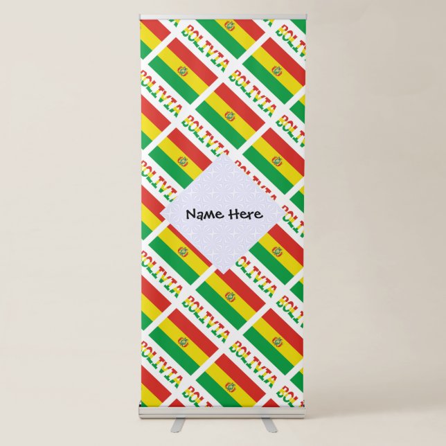 Bolivia Bolivian Flag Tiled Personalized Text Retractable Banner (Front)