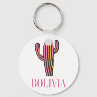 Bolivia cactus travel poster postcard keychain