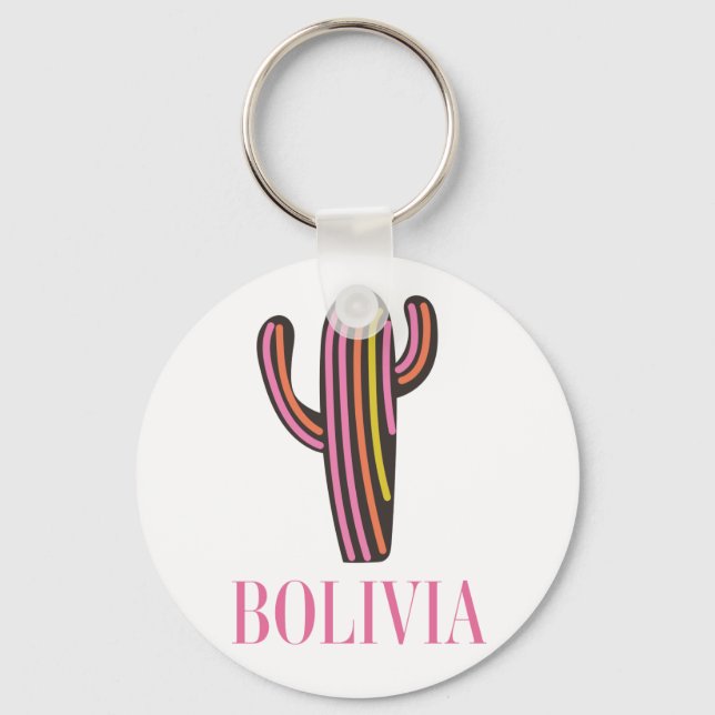 Bolivia cactus travel poster postcard keychain (Front)