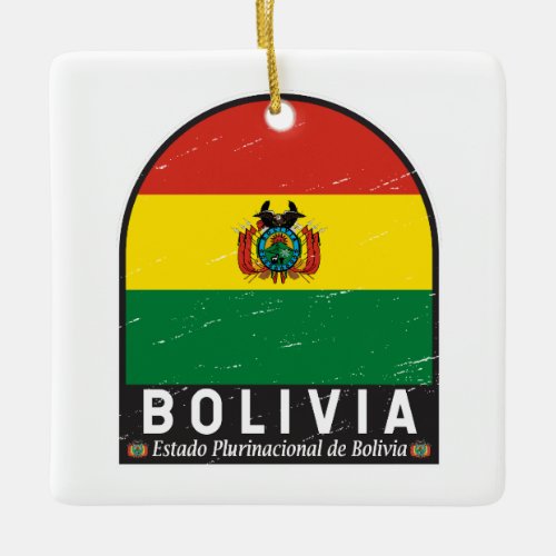 Bolivia Flag Emblem Distressed Vintage Ceramic Ornament