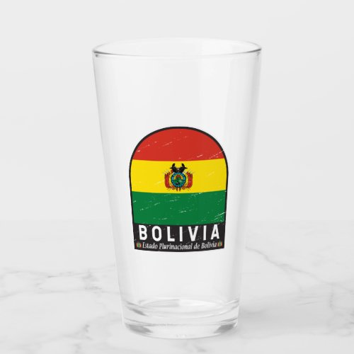 Bolivia Flag Emblem Distressed Vintage Glass