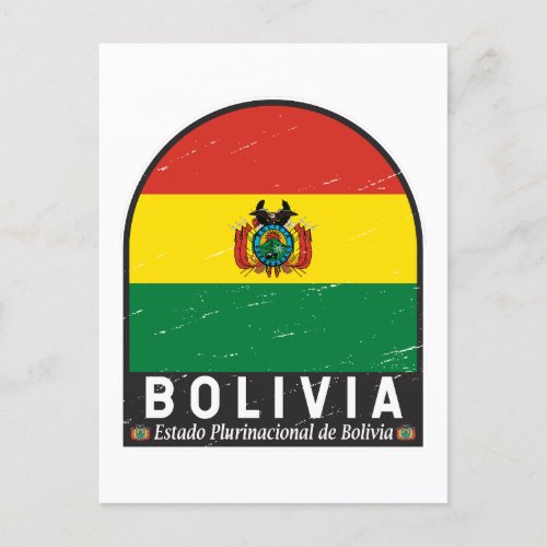 Bolivia Flag Emblem Distressed Vintage Postcard