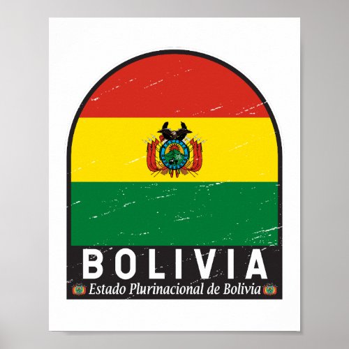 Bolivia Flag Emblem Distressed Vintage Poster