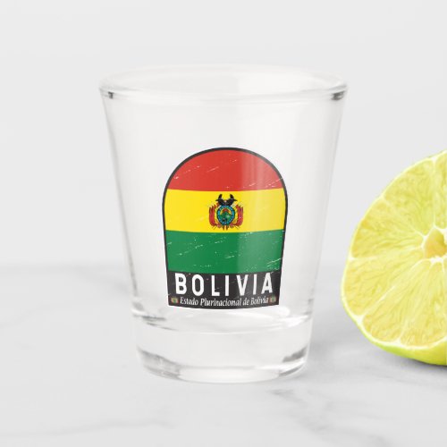Bolivia Flag Emblem Distressed Vintage Shot Glass