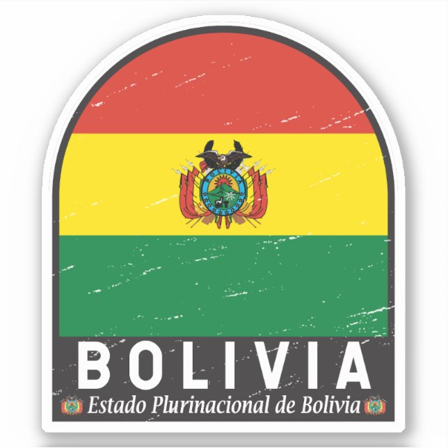 Bolivia Flag Emblem Distressed Vintage Sticker (Front)