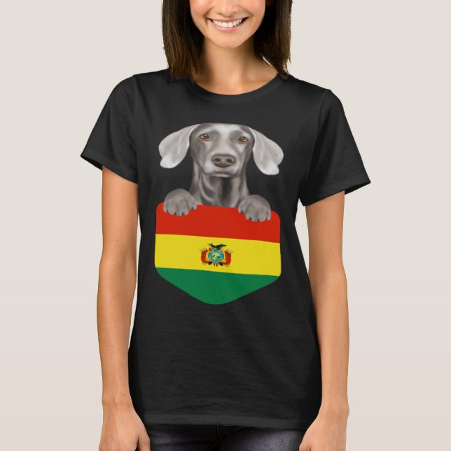 Bolivia Flag Weimaraner Dog In Pocket T-Shirt (Front)