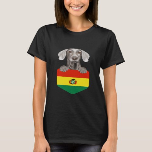 Bolivia Flag Weimaraner Dog In Pocket  T_Shirt