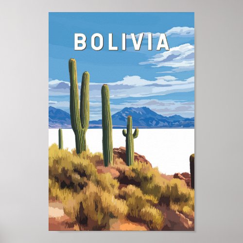 Bolivia Illustration Travel Art Vintage