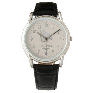 Bolivia Map Cream Silver-Effect Watch