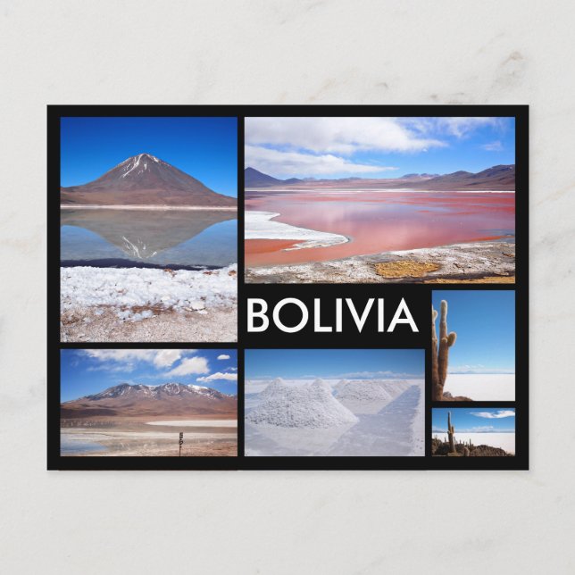 Bolivia multiple image collage black text postcard (Front)