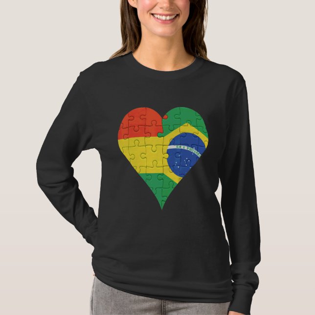 Bolivian Brazilian Flag Heart T-Shirt (Front)