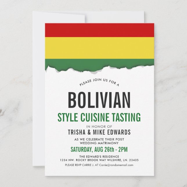 Bolivian Cuisine | Party Flag White Invite (Front)