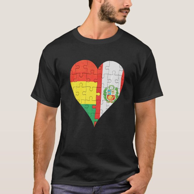 Bolivian Peruvian Flag Heart T-Shirt (Front)