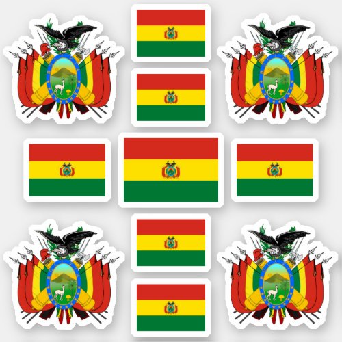 Bolivian state symbols  coat of arms and flag sticker