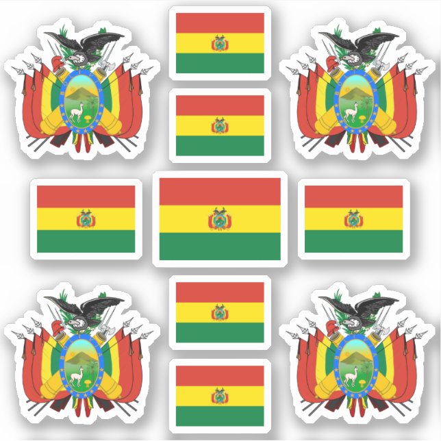 Bolivian state symbols / coat of arms and flag sticker (Front)