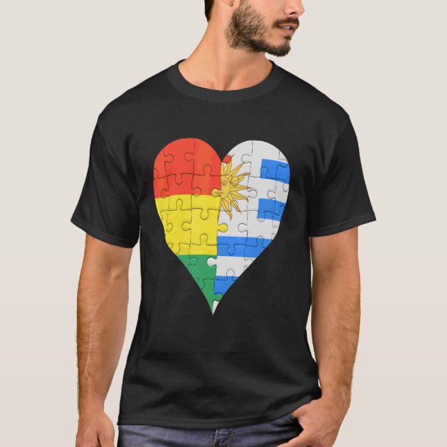 Bolivian Uraguyan Flag Heart T-Shirt (Front)