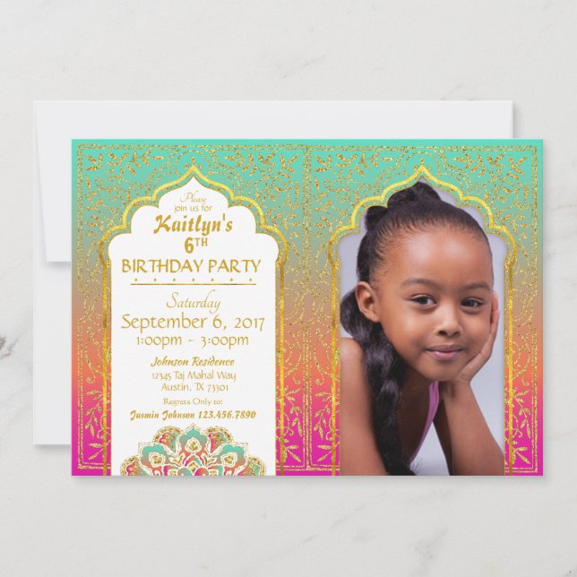 Bollywood Arabian Nights Birthday Invitation Card (Front)