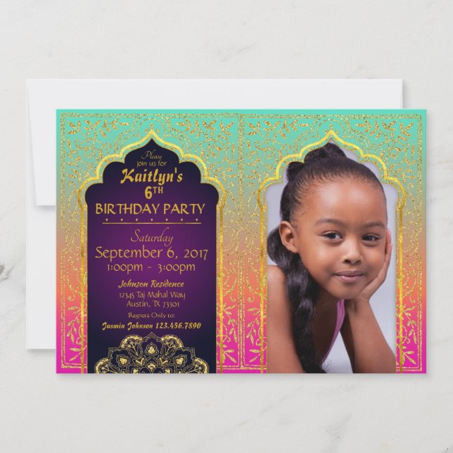 Bollywood Arabian Nights Birthday Invitation Card (Front)