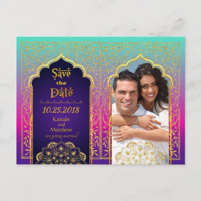 Bollywood Arabian Nights Save the Date Announcement Postcard (Front)