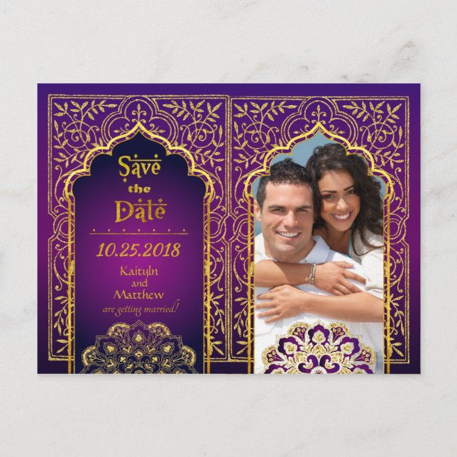 Bollywood Arabian Nights Save the Date Announcement Postcard (Front)