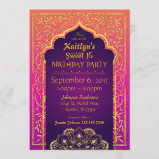 Bollywood Arabian Nights Sweet Sixteen Birthday Invitation