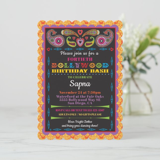 Bollywood Birthday Party Invitation (Standing Front)