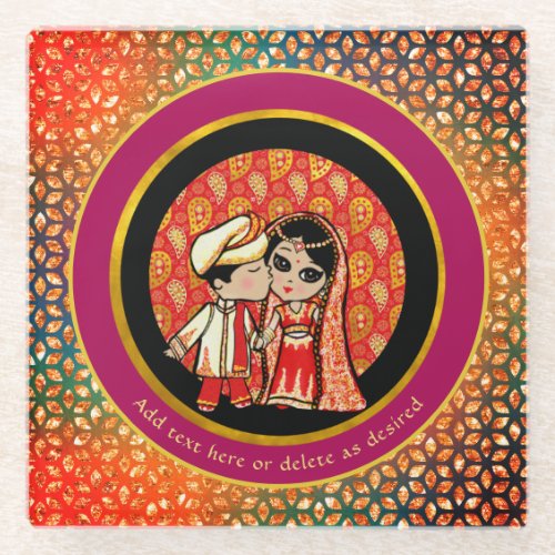 Bollywood Engagement Indian Wedding Cute Couple Glass Coaster