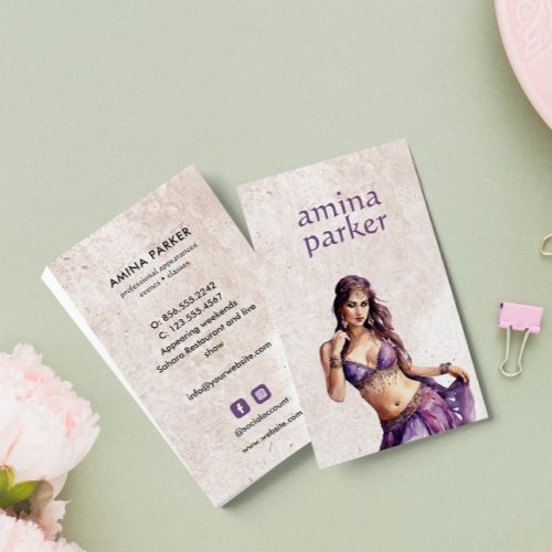  BOLLYWOOD HINDI BELLY DANCER WATERCOLOR PURPLE BUSINESS CARD