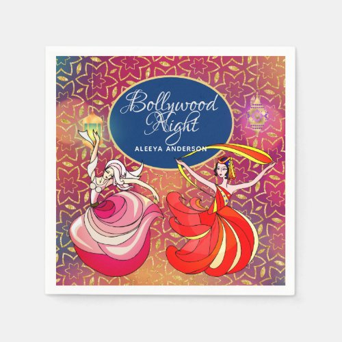 Bollywood Night Dancer Red Purple Gold Custom Napkins