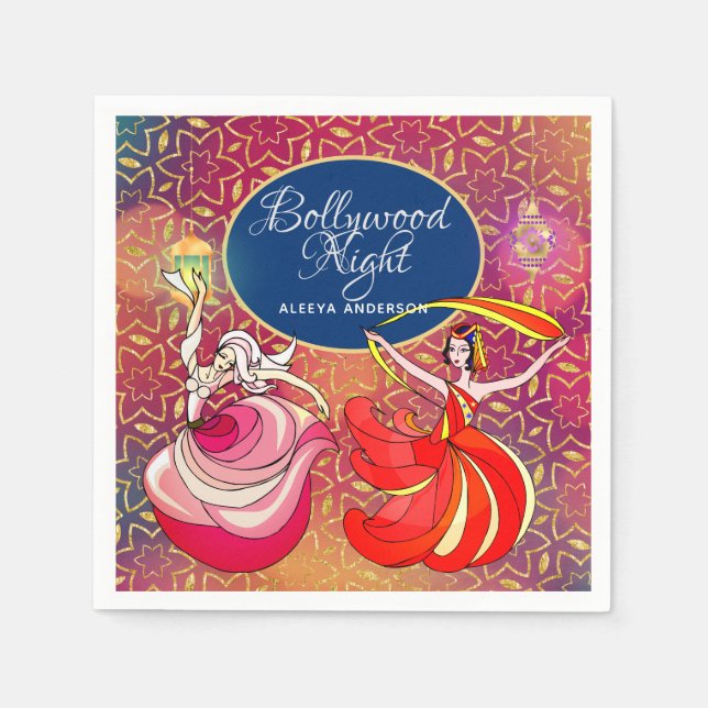 Bollywood Night Dancer Red Purple Gold Custom Napkins (Front)