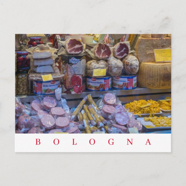 Bologna food shop window view postcard (Front)
