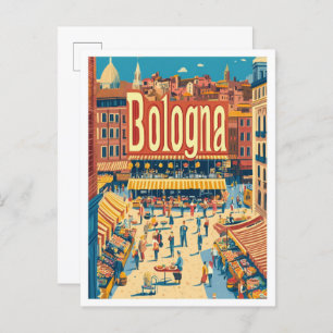 Bologna Italy Art Vintage Travel Illustration Postcard